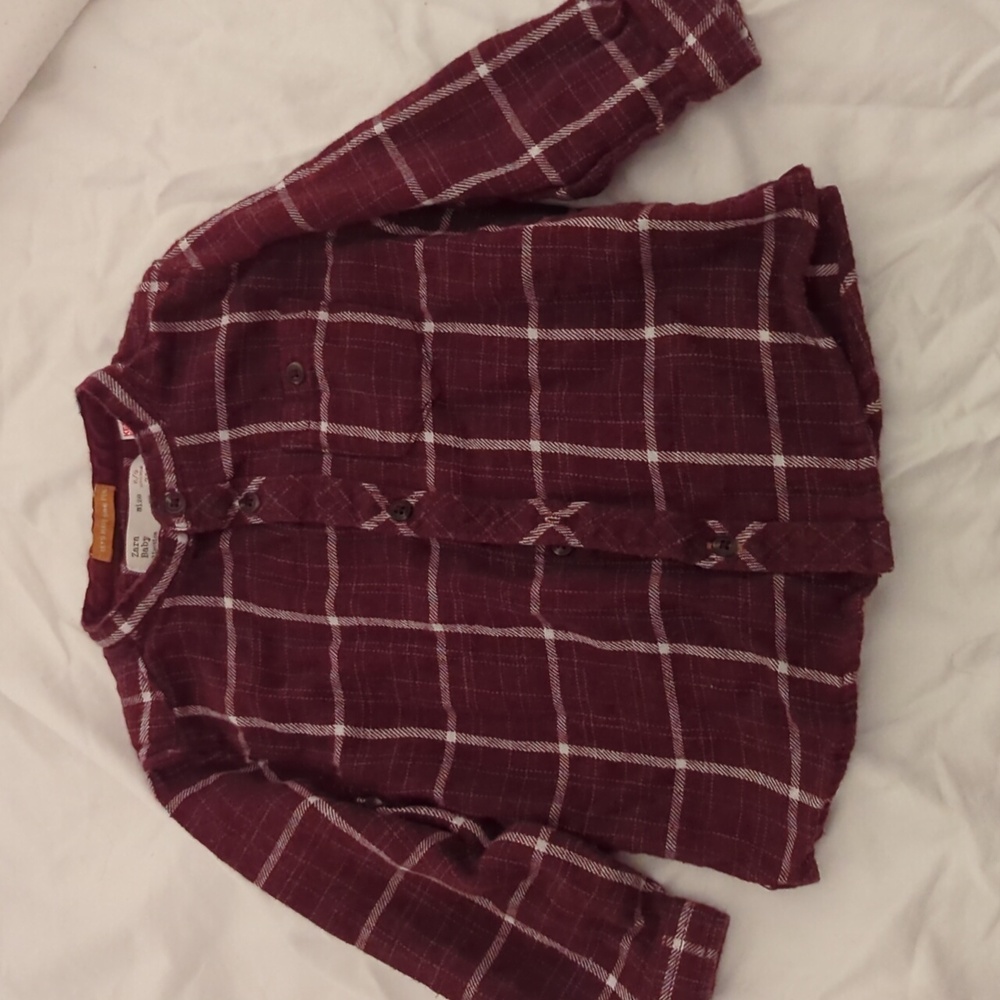 Zara Baby Boy Collection Burgundy plaid long sleeve shirt